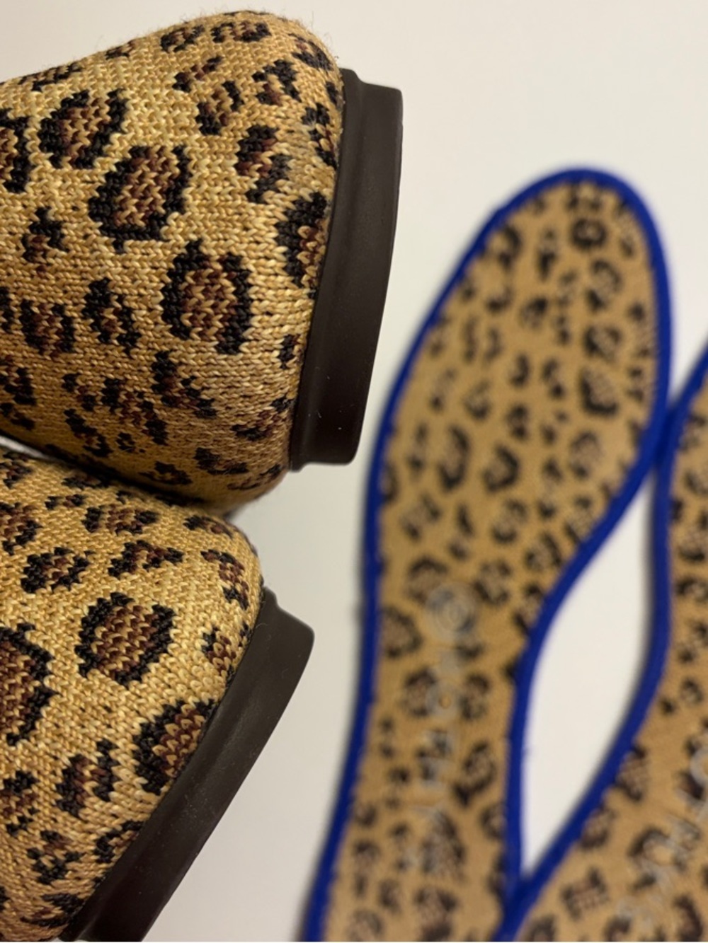 Rothy's Leopard Print Flats with Blue Trim and Lime Insole - Picture 3 of 3